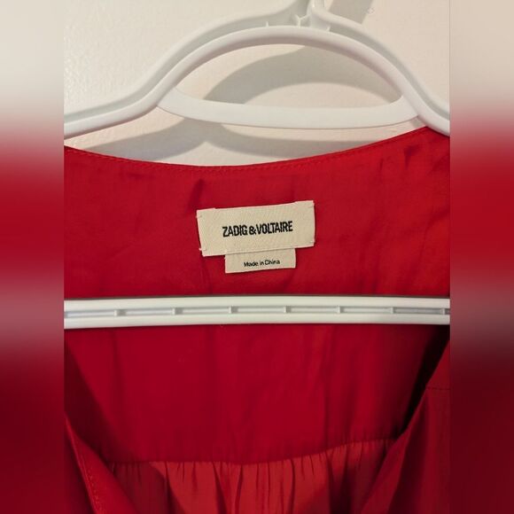 NWOT Zadig & Voltaire Ridge Satin Red Maxi Asymmetrical Dress Puff sz S - Picture 6 of 10